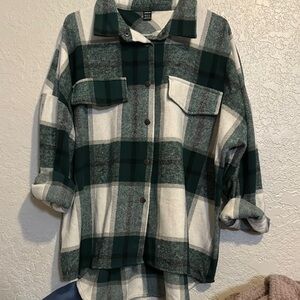 SHEIN Forest and Cream Plaid Shirt